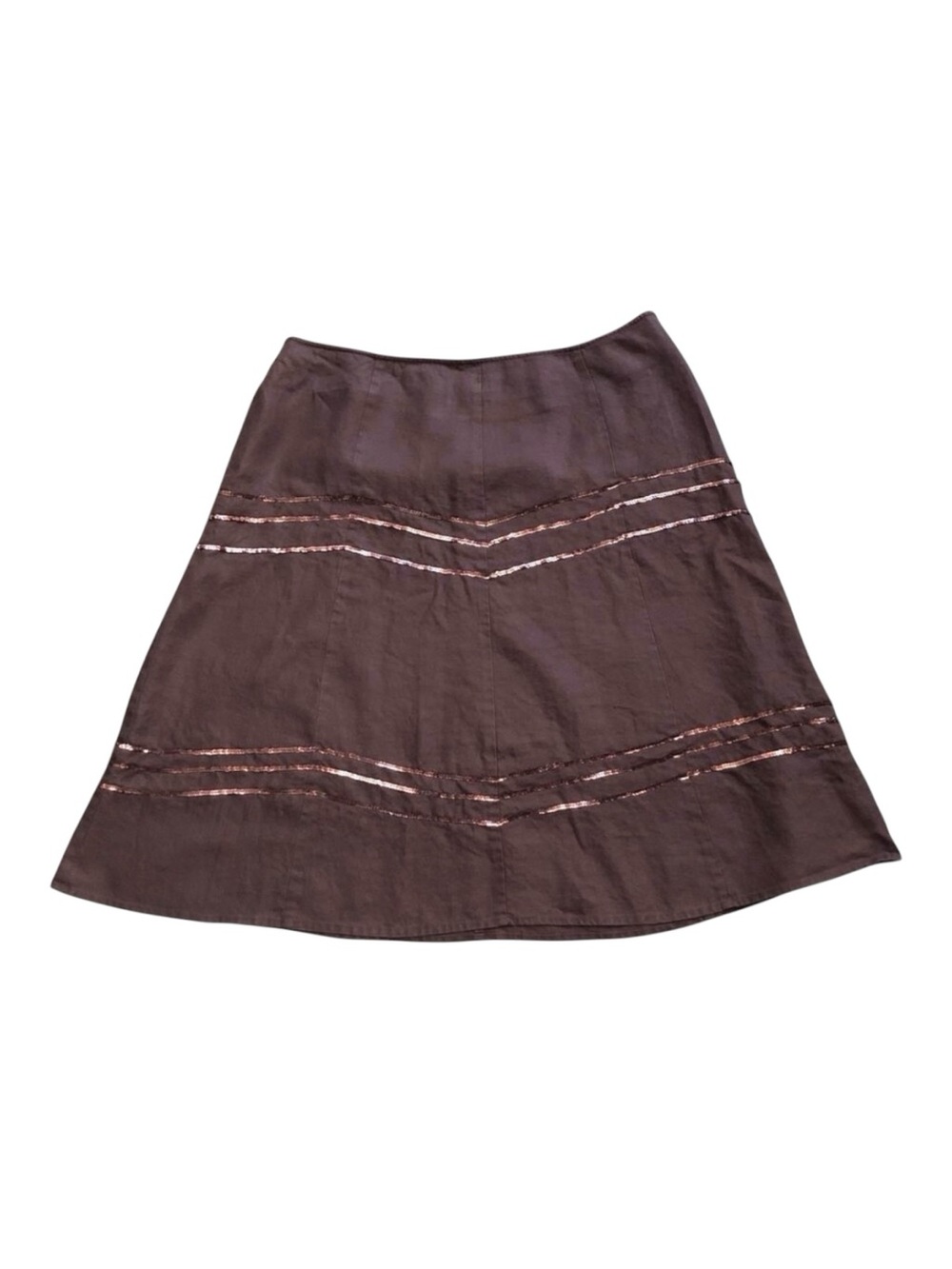 Style & Co Linen Skirt Womens Size 16 Brown A-Line Metallic Sequin Side Zip